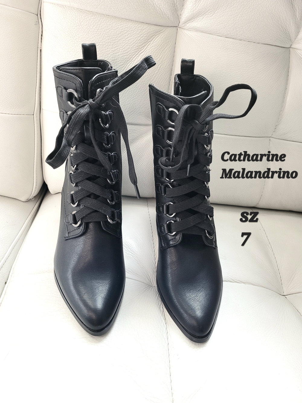 Catherine Malandrino Black Lace-Up Pointed Ankle Boots